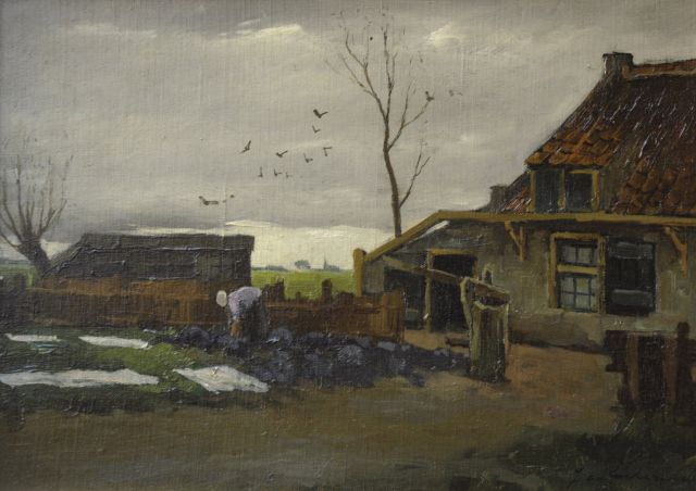 Johannes Cornelis Roelandse | Bauernhof mit Bleichplatz, Öl auf Leinwand  auf Holzfaser, 26,7 x 37,1 cm, Unterzeichnet r.u.