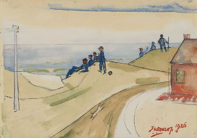 Jan Toorop | Figuren in den Dünen, Bleistift, Kreide und Aquarell auf Papier, 11,0 x 15,5 cm, Unterzeichnet r.u. und datiert 1926