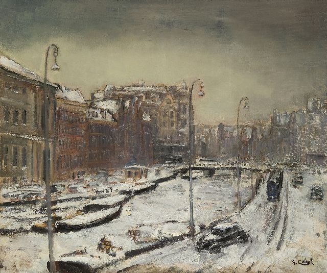 Arnout Colnot | Amsterdamer Rokin im Schnee, Öl auf Leinwand, 55,1 x 65,0 cm, Unterzeichnet r.u.
