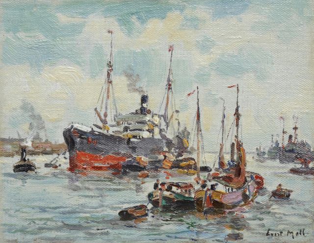 Evert Moll | Der Rotterdamer Hafen, Öl auf Leinwand auf Holz, 11,2 x 14,3 cm, Unterzeichnet r.u.
