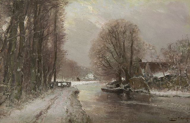 Louis Apol | River landscape in the winter, Öl auf Holz, 27,7 x 42,1 cm, Unterzeichnet u.r.