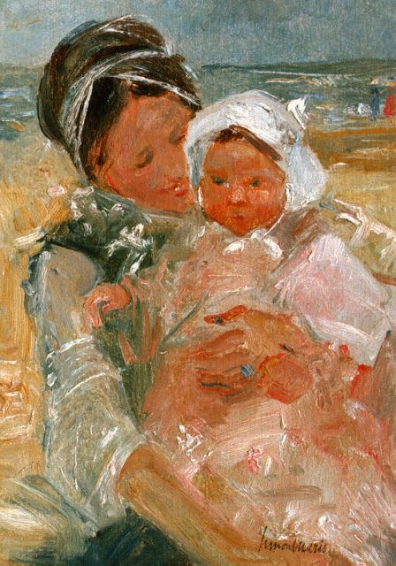 Simon Maris | A mother with baby in the dunes, Öl auf Holz, 32,0 x 23,0 cm, signed l.r.