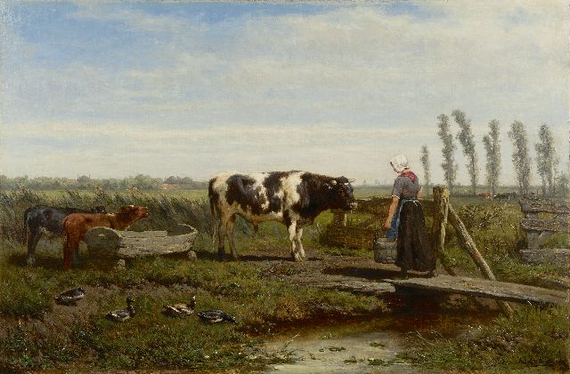 Haas J.H.L. de | Fütterzeit, Öl auf Leinwand 49,0 x 73,2 cm, Unterzeichnet r.u. und datiert 1864