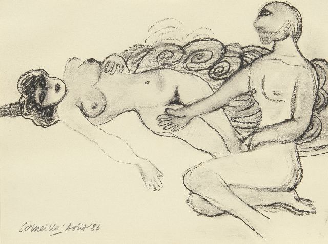 Corneille | Mann und Frau, Holzkohle  auf Papier, 23,7 x 31,8 cm, Unterzeichnet l.u. und datiert 'Août' '86