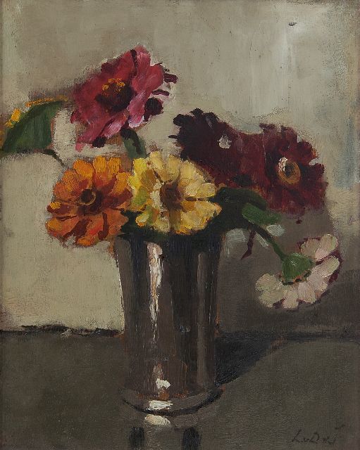 Lucie van Dam van Isselt | Zinnien, Öl auf Holz, 27,0 x 21,5 cm, Unterzeichnet u.R.