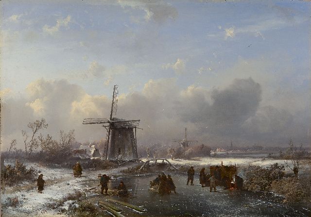 Pieter Kluyver | A winterlandscape with skaters, Öl auf Holz, 32,4 x 46,0 cm, signed l.l.' Kluyver' and 'S.L.V. fig.' und painted ca. 1850-1855