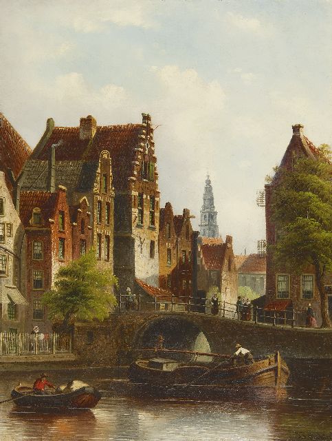 Johannes Franciscus Spohler | Ansicht auf die Grimnesschleuse, Amsterdam, Öl auf Leinwand, 44,2 x 35,3 cm, Unterzeichnet r.u.