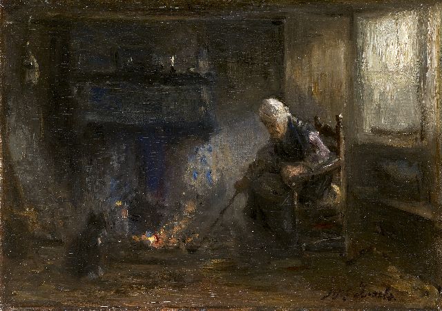Jozef Israëls | Before the fire, Öl auf Leinwand, 29,8 x 41,8 cm, signed l.r.
