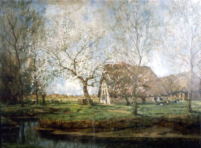 Arnold Marc Gorter | Blossoming orchard by a farm, Öl auf Leinwand, 62,0 x 79,0 cm, signed l.r.