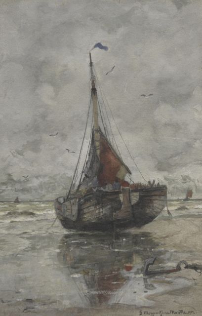 Morgenstjerne Munthe | Ship on the beach, Aquarell auf Papier, 48,2 x 31,3 cm, signed l.r. und dated 1912