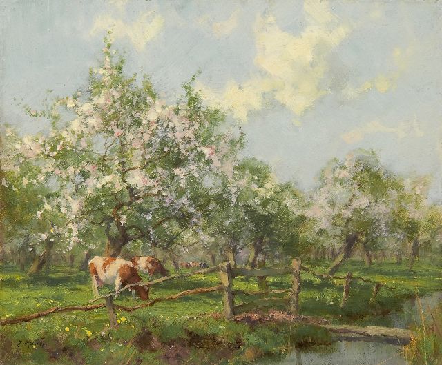 Jan Holtrup | A flowering orchard near Bunnik, Öl auf Holz, 19,4 x 23,1 cm, signed l.l.