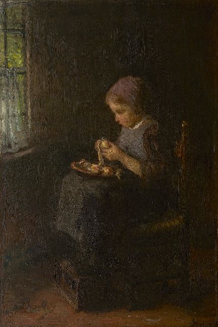 Jozef Israëls | Kartoffeln schälen, Öl auf Leinwand, 61,3 x 41,5 cm, Unterzeichnet l.u.