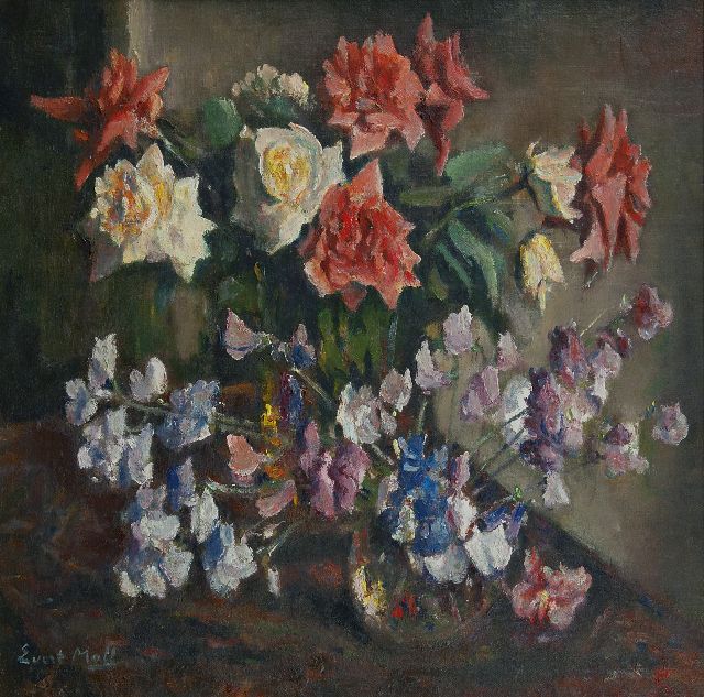 Evert Moll | Stilleben mit Rosen, Öl auf Leinwand, 60,2 x 60,5 cm, Unterzeichnet l.u.