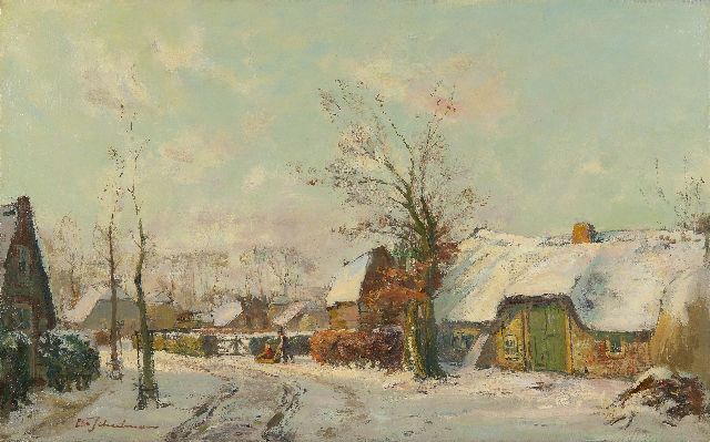 David Schulman | Bauernpaar im Schnee, Blaricum, Öl auf Leinwand, 47,3 x 75,5 cm, Unterzeichnet l.u.