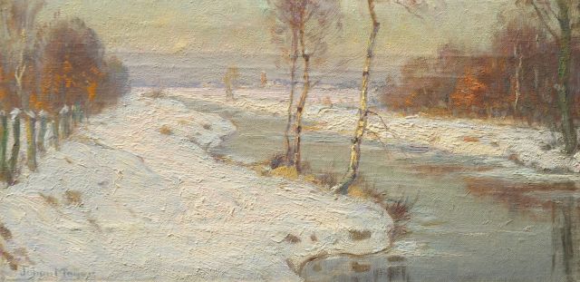 Johan Meijer | Winternachmittagssonne bei Blaricum, Öl auf Leinwand, 18,7 x 36,5 cm, Unterzeichnet u.l.