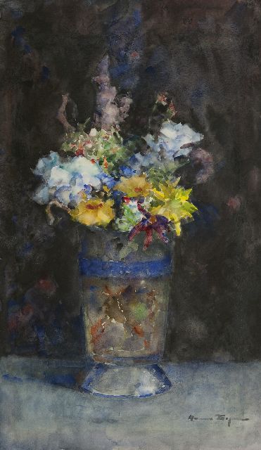 Herman Bogman jr. | Strauss in hoher Vase, Aquarell auf Papier, 54,3 x 32,3 cm, Unterzeichnet r.u.