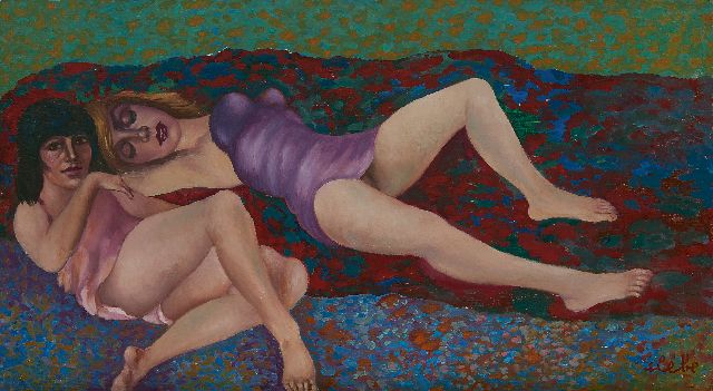 Slebe (Ferdinand Joseph Sleebe) F.  | Frauen auf einer Couch, Öl auf Holz 30,0 x 54,2 cm, Unterzeichnet r.u.