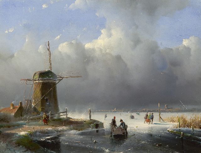 Adriaan Vrolijk | A winterlandscape with skaters near a mill, Öl auf Holz, 27,1 x 36,0 cm, signed l.r.