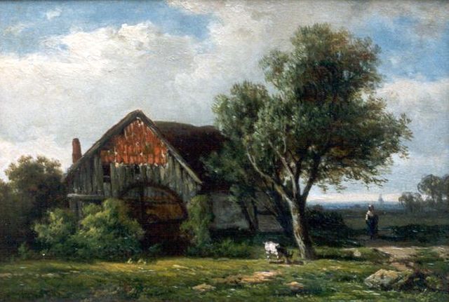 Willem Roelofs | Water mill, Öl auf Tafel, 17,7 x 25,8 cm, signed l.l.