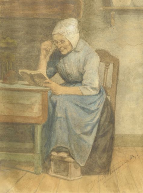 Jozef Hoevenaar | Frau beim Lesen, Aquarell auf Papier, 23,3 x 17,3 cm, Unterzeichnet r.u.
