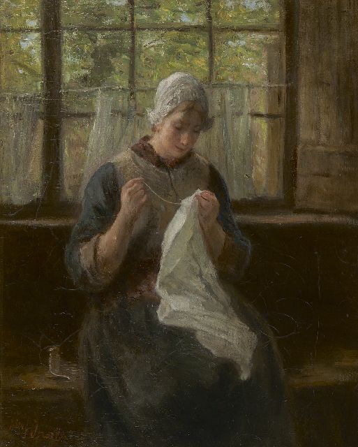 Jozef Israëls | A woman knitting, Öl auf Leinwand, 56,6 x 45,3 cm, signed l.l.