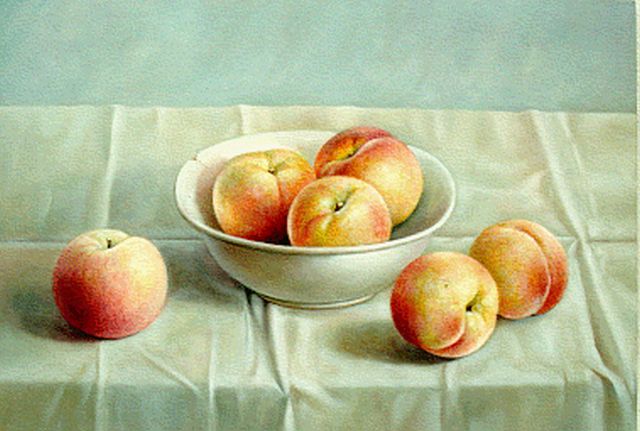 Andras Gombar | Peaches, Öl auf Holz, 30,0 x 40,0 cm, signed l.r.