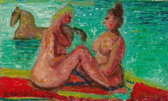 Kees Andréa | Zwei badende Frauen, Öl auf Holz, 11,0 x 18,2 cm, Unterzeichnet u.l.