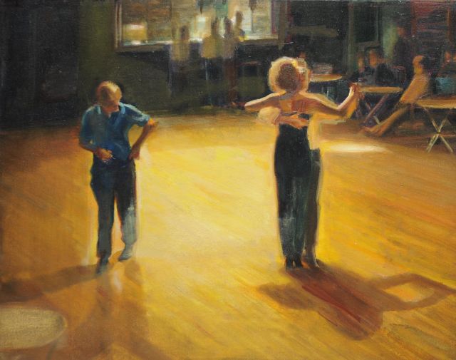 Daniel Kaplan | Tango Unterricht, Öl auf Leinwand, 60,0 x 77,0 cm, Unterzeichnet verso mit Initialen und verso datiert 2001/2002