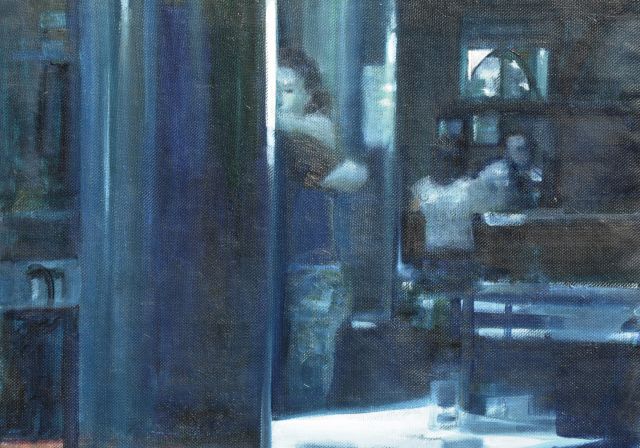 Daniel Kaplan | Blue Room, Öl auf Leinwand, 43,3 x 60,0 cm, Unterzeichnet verso mit Initialen