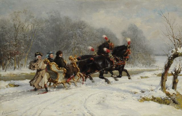 Otto Eerelman | Pferdeschlittenfahrt im Schnee, Öl auf Leinwand  auf Holzfaser, 52,3 x 80,7 cm, Unterzeichnet u.l.
