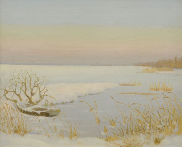 Dirk Smorenberg | A view of the Loosdrecht Lake in winter, Öl auf Leinwand, 46,2 x 56,3 cm, signed l.r.