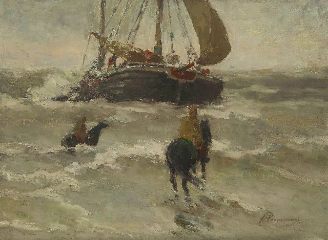 Paul Hermanus | Die Heimkehr der Fischerboot, Öl auf Leinwand, 50,7 x 68,8 cm, Unterzeichnet u.r.