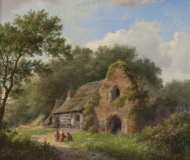 Hermanus Koekkoek | Landvolk in der Nähe einer Ruine, Öl auf Holz, 17,4 x 20,4 cm, signed l.c. und dated '59