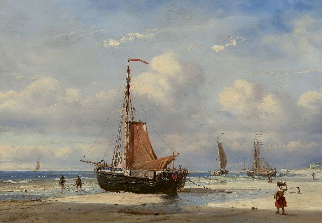 Petrus Paulus Schiedges | Fishing boats on the beach of Scheveningen, Öl auf Holz, 24,0 x 35,2 cm, signed l.l.