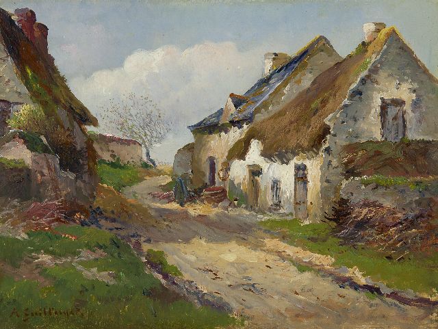 Antoine Guillemet | Bauernhäuser im Normandie, Öl auf Leinwand, 26,8 x 34,8 cm, Unterzeichnet u.l.