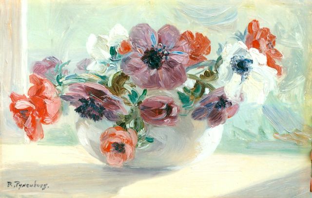 Reinier Pijnenburg | Anemones in a glass vase, Öl auf Holz, 21,8 x 33,7 cm, signed l.l.