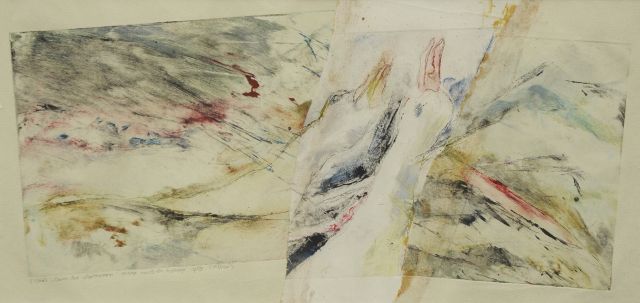 Stoel E.  | Tanz der Albatrosse, Gemischte Technik auf Papier 25,0 x 51,7 cm, Unterzeichnet l.u. (mit Bleistift)