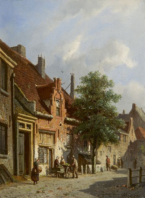 Adrianus Eversen | Holländische Strassenszene in Haarlem, Öl auf Holz, 25,0 x 18,6 cm, Unterzeichnet u.r.