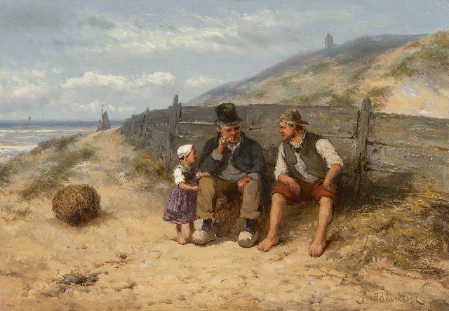 Jan H.B. Koekkoek | Fischerfamilie am Strand von Scheveningen, Öl auf Holz, 31,1 x 45,1 cm, Unterzeichnet u.r.