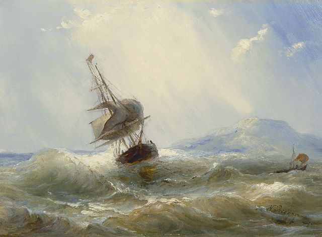 Nicolaas Riegen | A ship on a choppy sea, Öl auf Holz, 26,7 x 35,0 cm, signed l.r.