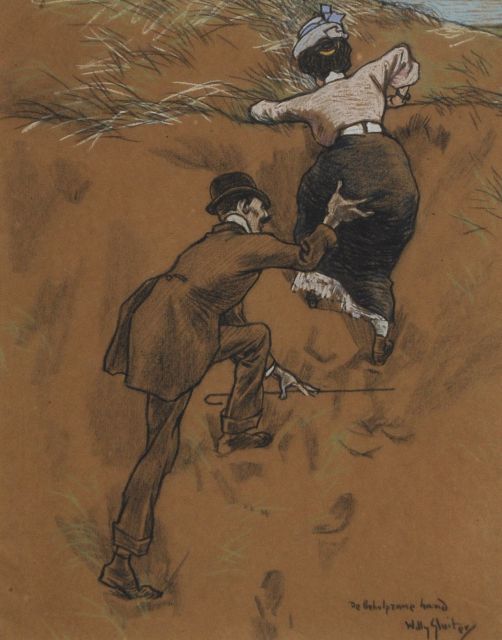 Sluiter J.W.  | Die helfende Hand, Kreide auf gefärbtem Papier 38,7 x 31,5 cm, Unterzeichnet u.r. und zu datieren ca. 1908