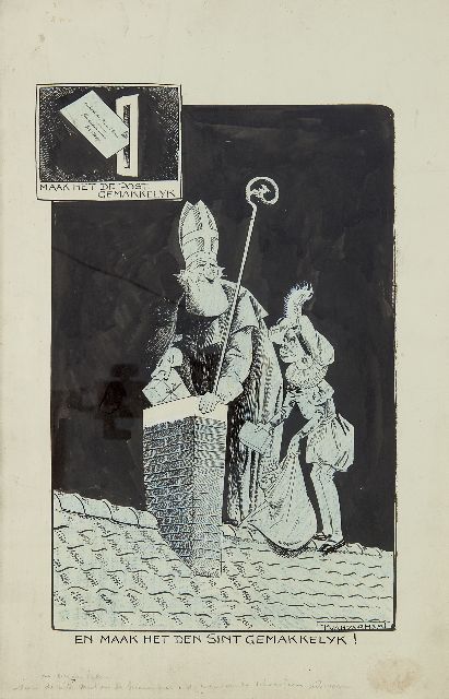 Piet van der Hem | Sankt Nicolaus Abend, Ausziehtusche und Kreide auf Papier, 38,5 x 24,8 cm, Unterzeichnet u.r.