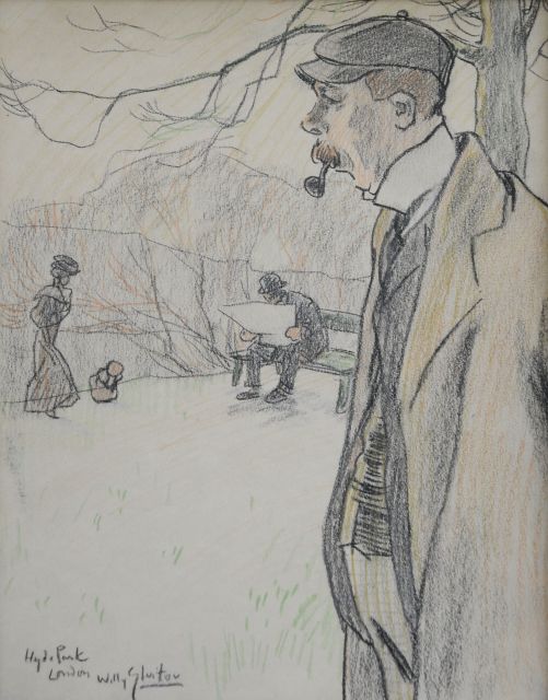 Willy Sluiter | In Hyde Park, London, Kreide auf Papier, 28,8 x 22,8 cm, Unterzeichnet l.u.