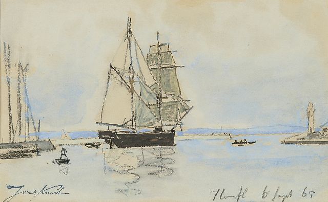 Johan Barthold Jongkind | The harbour of Honfleur, Kreide und Gouache auf Papier, 14,0 x 23,0 cm, signed l.l. with the artist's stamp und dated 6 Sept. 65