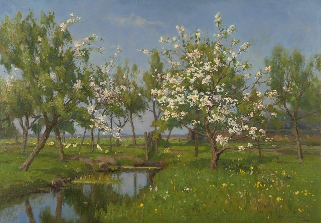 Bernard van Beek | Frühlingslandschaft, Öl auf Malereifaser, 49,7 x 70,2 cm, Unterzeichnet u.r.