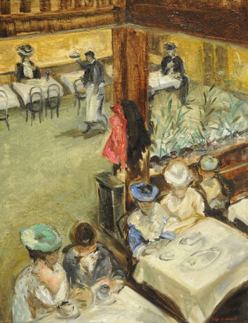 Borgen Lindhardt S.  | Szene in einem Café, Öl auf Leinwand 45,5 x 35,2 cm, Unterzeichnet r.u. 'Borgen Lindhardt'