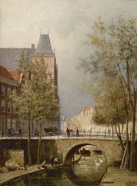 Christiaan Dommelshuizen | Blick auf die Oudegracht mit  Stadtschloß Oudaen, Utrecht, Öl auf Leinwand, 28,3 x 21,3 cm, Unterzeichnet r.u. mit Initialen und datiert '94