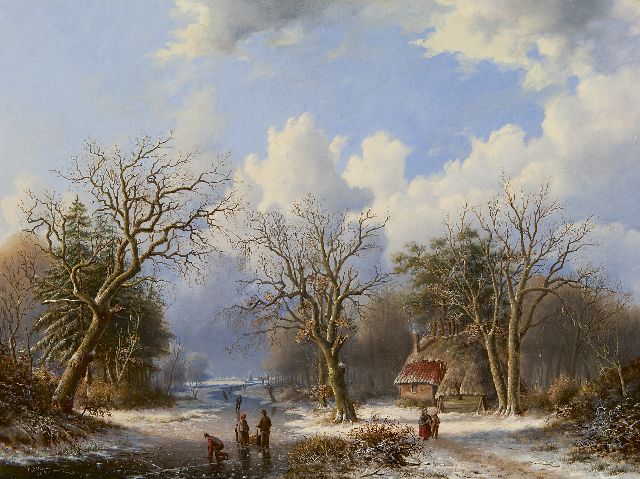 Everardus Mirani | Winterlandschaft mit Schlittschuhläufern, Öl auf Holz, 47,5 x 62,5 cm, Unterzeichnet u.l. und datiert 1845