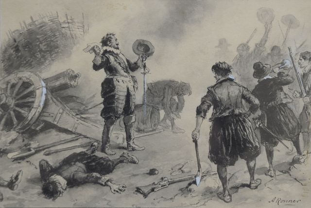 Alfred Ronner | Sieg auf dem Schlachtfeld, Tinte und Gouache auf Papier, 14,7 x 21,7 cm, Unterzeichnet u.R.
