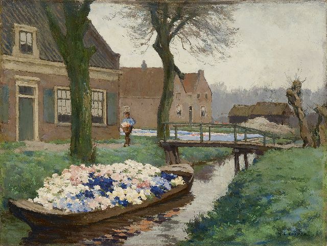 Anton Koster | Transporting Hyacinths, Öl auf Leinwand, 32,5 x 43,2 cm, signed l.r.